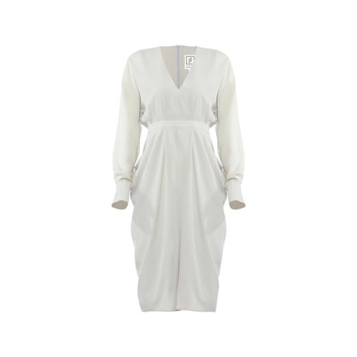 【落纹】云母绿立裁垂褶V领收腰连衣裙/0000749 商品图4