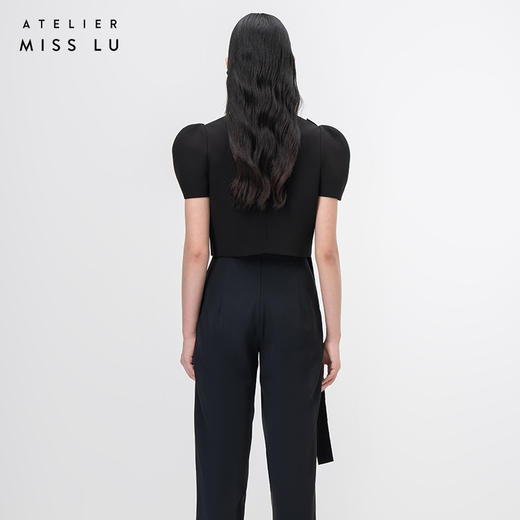 【玛格丽特】立体层次裁片拼接黑色泡泡袖上衣/00210A 商品图3