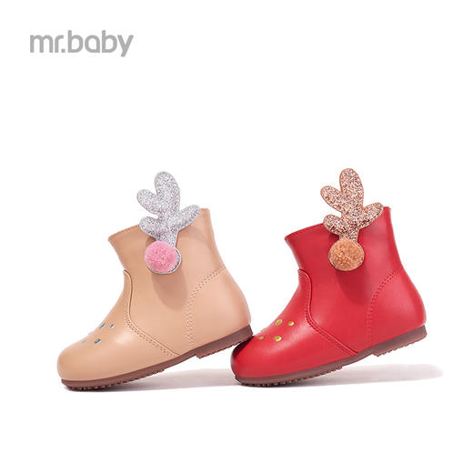 mrbaby儿童短靴 2021秋冬新款可爱鹿角加绒女童公主靴宝宝靴1-3岁 商品图3