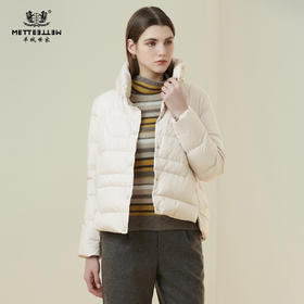 METTE21年秋冬女90白鹅绒羽绒服时尚立领短款加厚保暖面包服外套