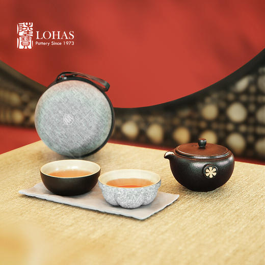 陆宝陶瓷快客杯知足常乐旅行茶具便携一壶两杯户外山竹水果茶具（禅风黑） 商品图10