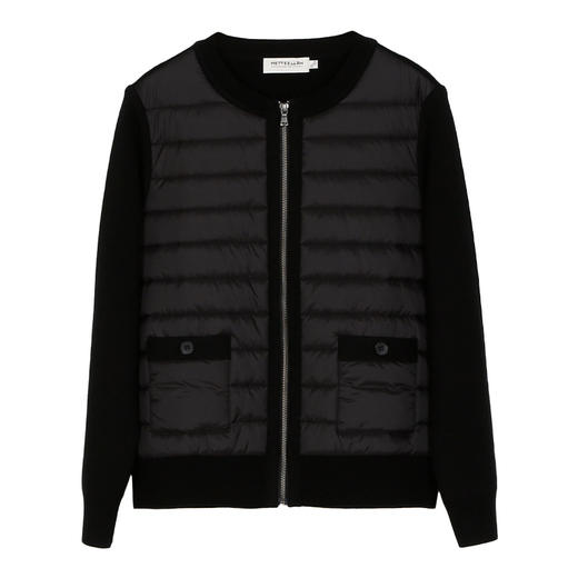 METTE21年秋冬女士外套时尚针织梭织拼接黑色休闲保暖纯羊毛夹克 商品图5