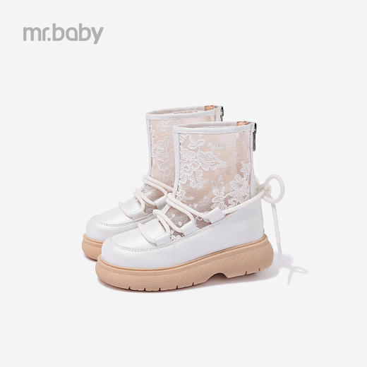 mrbaby女童靴子2021秋冬新款气质刺绣蕾丝鞋拼接舒适儿童公主短靴 商品图0