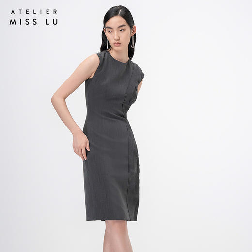 【曜】立体层次裁片拼接烟灰色修身连衣裙/0000760 商品图1