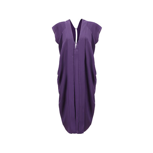 【云淡轻拂】浓郁紫立裁垂褶V领飘带落肩收腰连衣裙/0000745B 商品图4