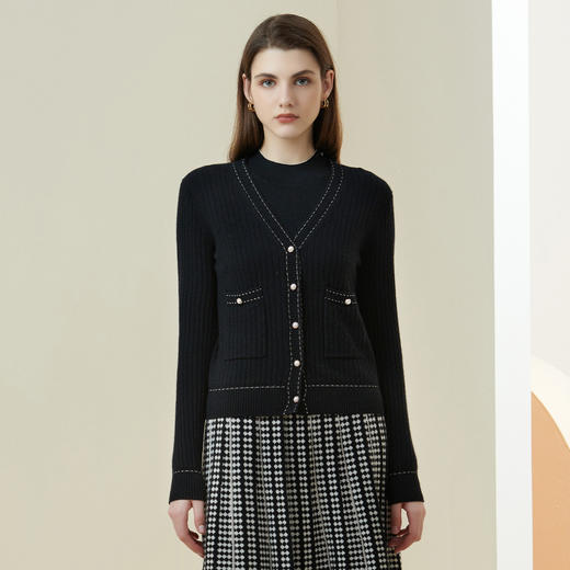 METTE羊绒世家21年秋冬女新品100%山羊绒衫时尚装饰黑色针织开衫 商品图2