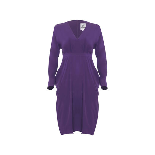 【落纹】浓郁紫立裁垂褶V领收腰长袖连衣裙/0000749B 商品图4