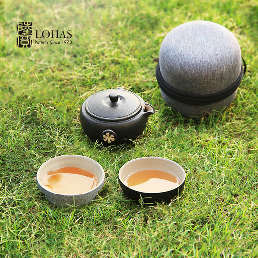 陆宝陶瓷快客杯知足常乐旅行茶具便携一壶两杯户外山竹水果茶具（禅风黑） 商品图4
