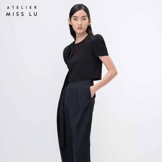 【玛格丽特】立体层次裁片拼接黑色泡泡袖上衣/00210A 商品图2