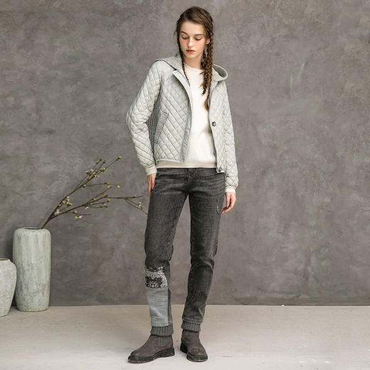 Famecoco范可儿拼接牛仔裤设计感小众直筒裤F218GA003 商品图1