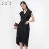 【舒夜森晚】黑色立裁垂褶V领落肩收腰连衣裙/0000746A 商品缩略图2