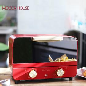 英国摩卡MOCCAHOUSE小烤箱简约镜面高颜值12L迷你烤箱上下独立控温精准定时 红色