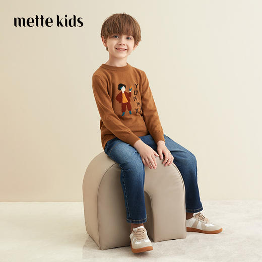 【玉米童装羊绒套衫】21年秋冬童装100%山羊绒套衫圆领套衫卡其卡通图案针织毛衣 商品图0