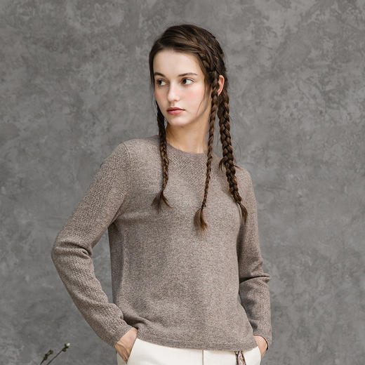 Famecoco范可儿长袖针织衫白色秋冬修身羊毛打底衫薄F218DB017 商品图1