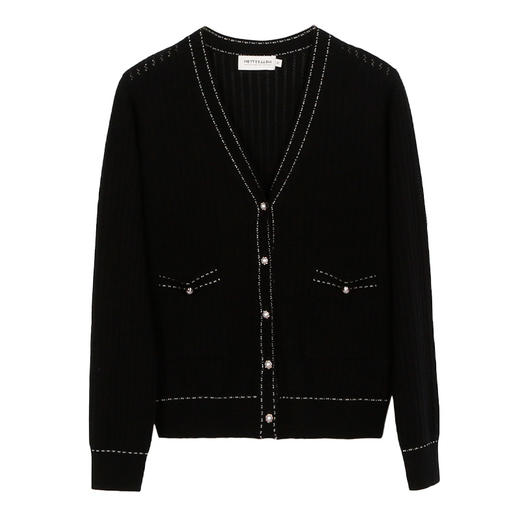 METTE羊绒世家21年秋冬女新品100%山羊绒衫时尚装饰黑色针织开衫 商品图5