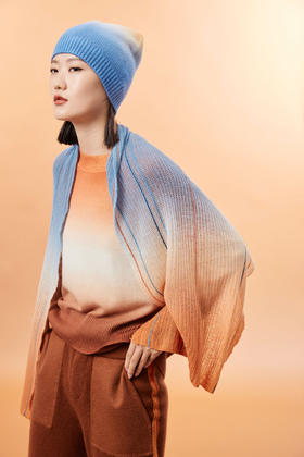  渐变色羊绒针织彩条围巾 SJF93P396N