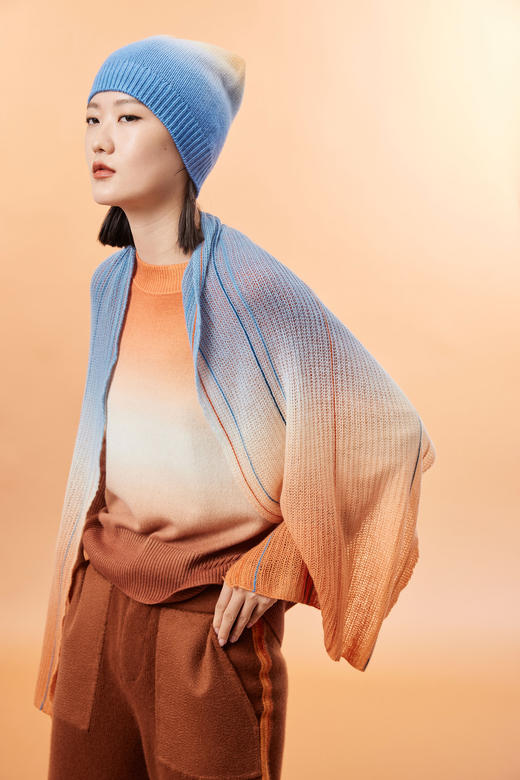  渐变色羊绒针织彩条围巾 SJF93P396N 商品图0