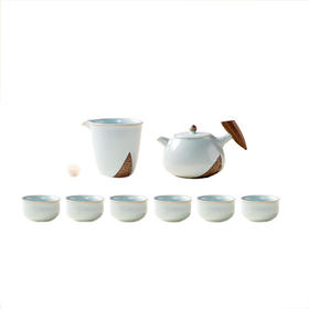 陆宝汝窑入木三分茶组茶礼开片养壶茶具整套一壶六杯送礼收藏