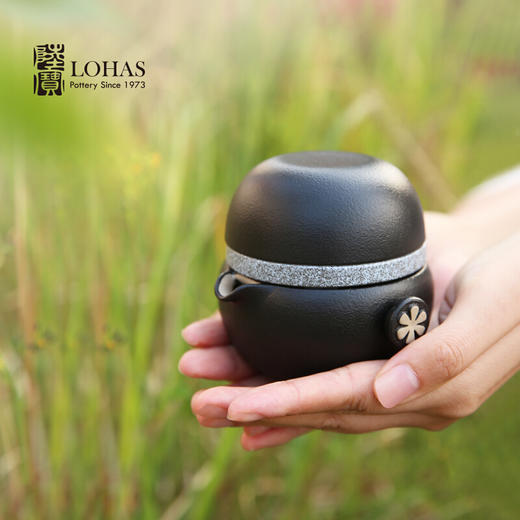 陆宝陶瓷快客杯知足常乐旅行茶具便携一壶两杯户外山竹水果茶具（禅风黑） 商品图1