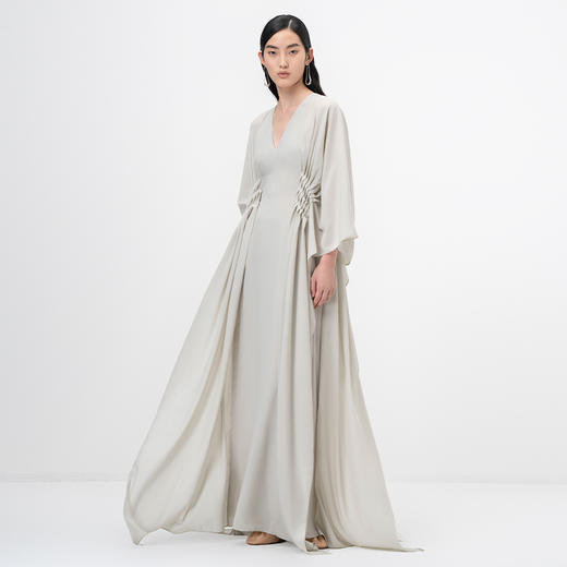 【行云流水】云母绿V领多层压褶立裁飘逸长裙/ 0000071 商品图0