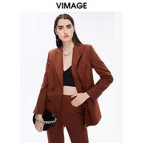 VIMAGE纬漫纪秋冬新款时尚通勤职业显瘦纯色西装外套女中款V1603219