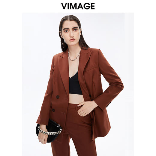 VIMAGE纬漫纪秋冬新款时尚通勤职业显瘦纯色西装外套女中款V1603219 商品图0