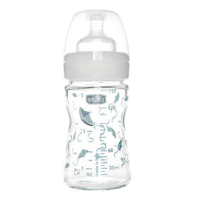 智高印花宽口玻璃奶瓶150ml配硅胶奶嘴（蓝色）00070811210000