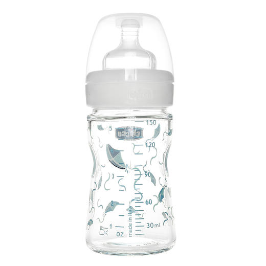 智高印花宽口玻璃奶瓶150ml配硅胶奶嘴（蓝色）00070811210000 商品图0