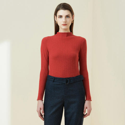 METTE羊绒世家21年女士100%山羊绒衫时尚半高领修身薄款内搭毛衣 商品图2