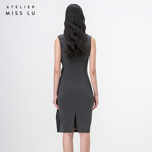 【曜】立体层次裁片拼接烟灰色修身连衣裙/0000760 商品图3