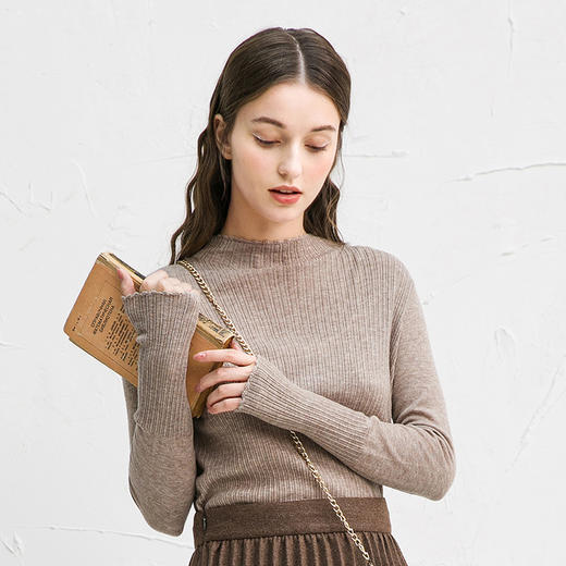 Famecoco范可儿坑条针织衫优雅秋冬季修身打底衫F218DB009 商品图4