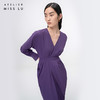 【落纹】浓郁紫立裁垂褶V领收腰长袖连衣裙/0000749B 商品缩略图1