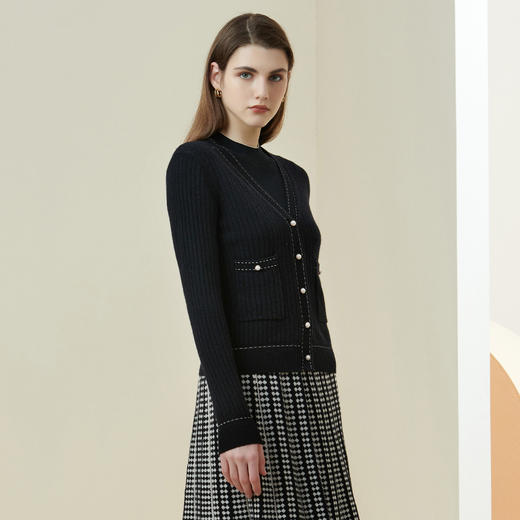METTE羊绒世家21年秋冬女新品100%山羊绒衫时尚装饰黑色针织开衫 商品图1