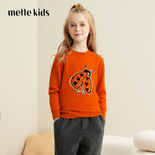 【瓢虫纯羊绒套衫】羊绒世家童装100%山羊绒瓢虫织花圆领套头针织毛衣 商品图0
