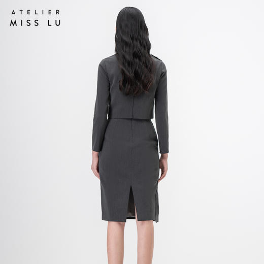 【西莉亚】立体层次裁片拼接烟灰色V领长袖上衣/00209 商品图3