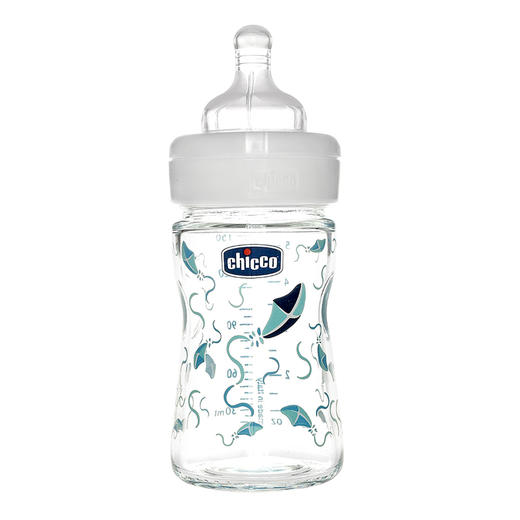 智高印花宽口玻璃奶瓶150ml配硅胶奶嘴（蓝色）00070811210000 商品图1