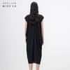 【云淡轻拂】黑色立裁垂褶V领飘带落肩收腰连衣裙/0000745A 商品缩略图3