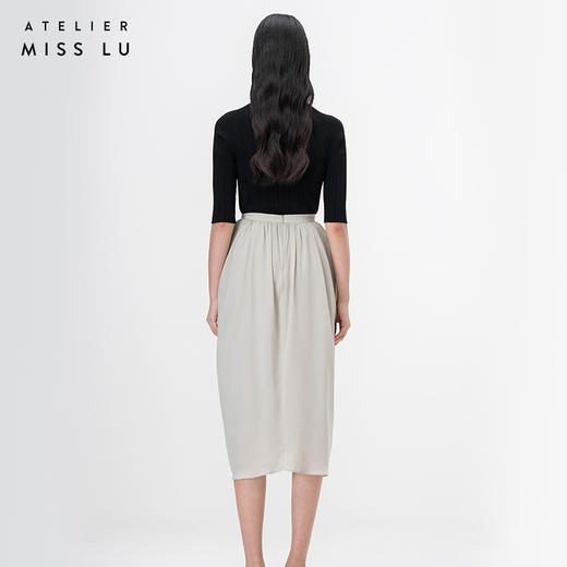 【湖色波纹】云母绿立裁垂褶高腰半裙/000110 商品图3