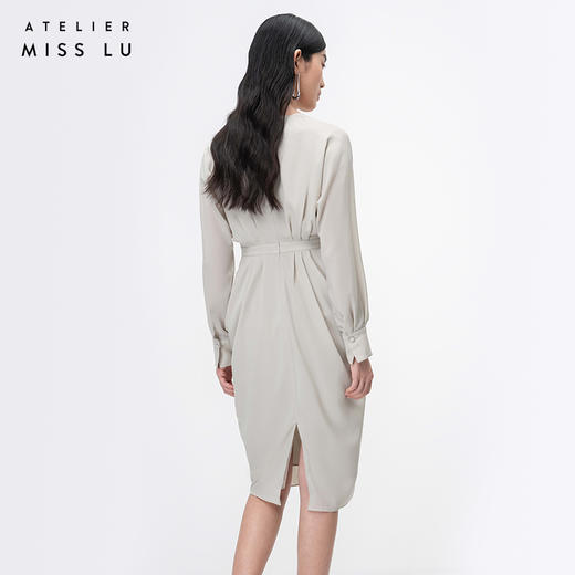 【落纹】云母绿立裁垂褶V领收腰连衣裙/0000749 商品图3