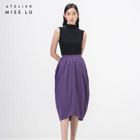 【暗色波纹】浓郁紫立裁垂褶高腰半裙/000110B