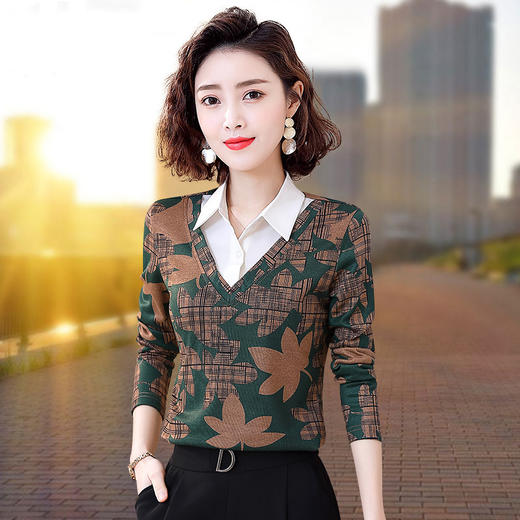 长袖印花假两件时尚流行打底衬衣  QB-6895 商品图2