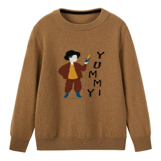 【玉米童装羊绒套衫】21年秋冬童装100%山羊绒套衫圆领套衫卡其卡通图案针织毛衣 商品图7