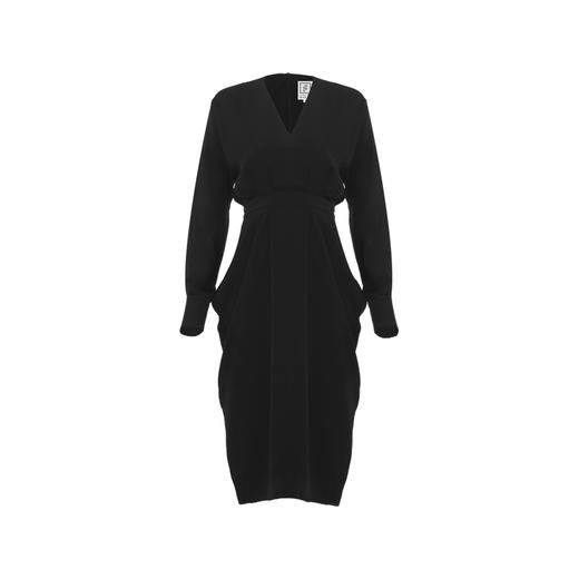 【落纹】黑色立裁垂褶V领收腰长袖连衣裙/0000749A 商品图4