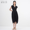 【舒夜森晚】黑色立裁垂褶V领落肩收腰连衣裙/0000746A 商品缩略图0