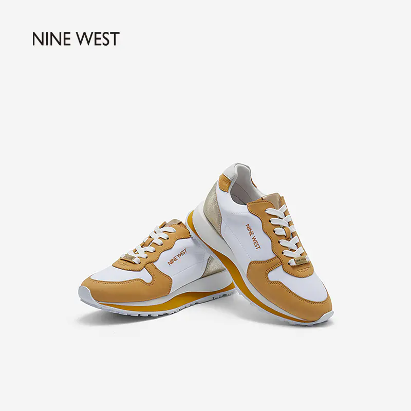 Nine West 玖熙时尚休闲鞋女21年秋季新款拼色系带厚底增高鞋子anessa