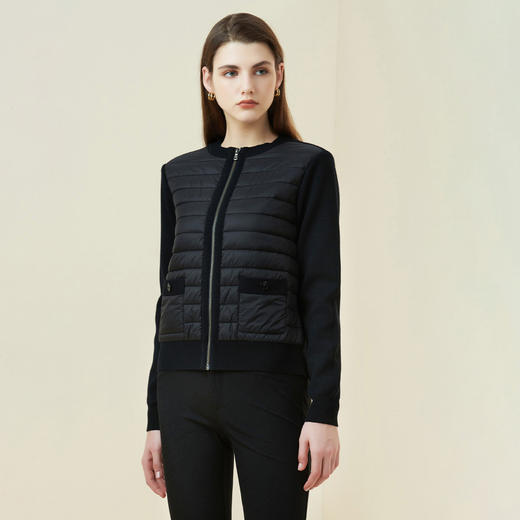 METTE21年秋冬女士外套时尚针织梭织拼接黑色休闲保暖纯羊毛夹克 商品图1