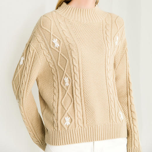 Famecoco范可儿半高领毛衣女秋冬宽松慵懒风菱形提花羊毛针织毛衣F218DB014 商品图3