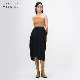 【夜色波纹】立裁垂褶设计黑色高腰半裙/000110A