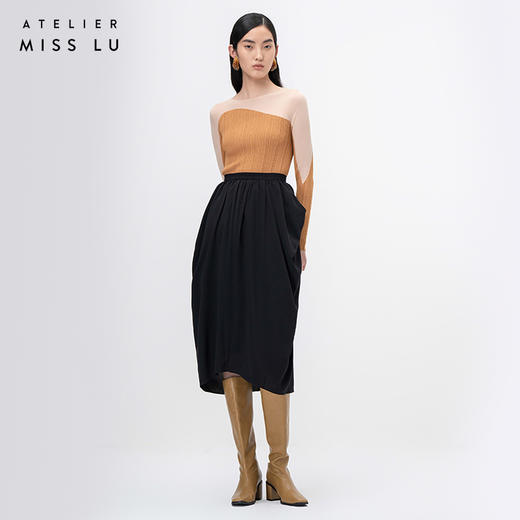 【夜色波纹】立裁垂褶设计黑色高腰半裙/000110A 商品图0