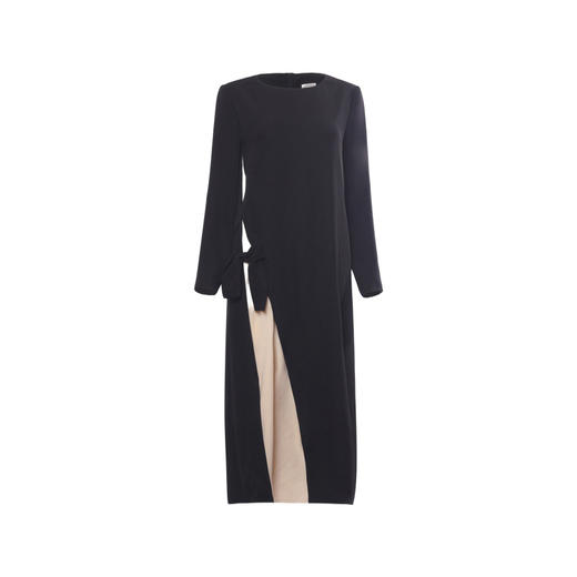 【蓓丽露】黑色拼缝设计系带长袖宽松连衣裙/0000758A 商品图4